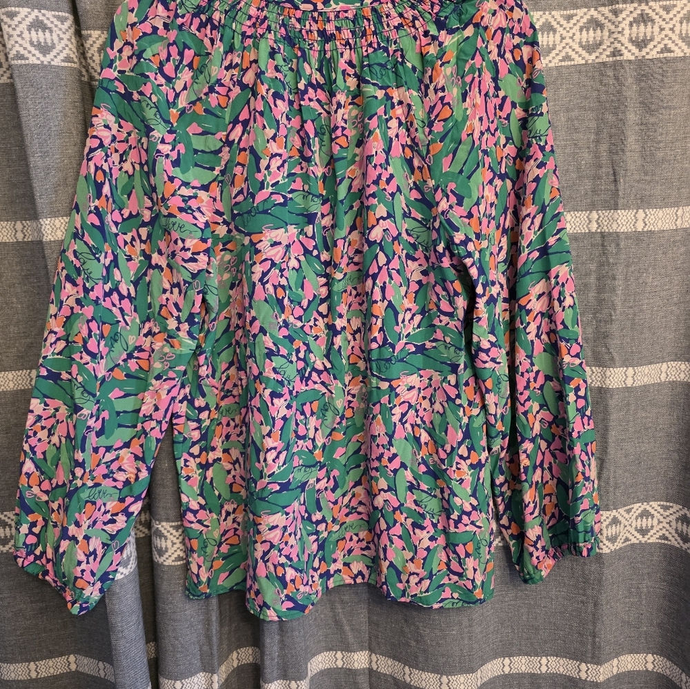LILLY PULITZER 100% Silk Long Sleeve  Elsa Love Blouse Small - Picture 3 of 3